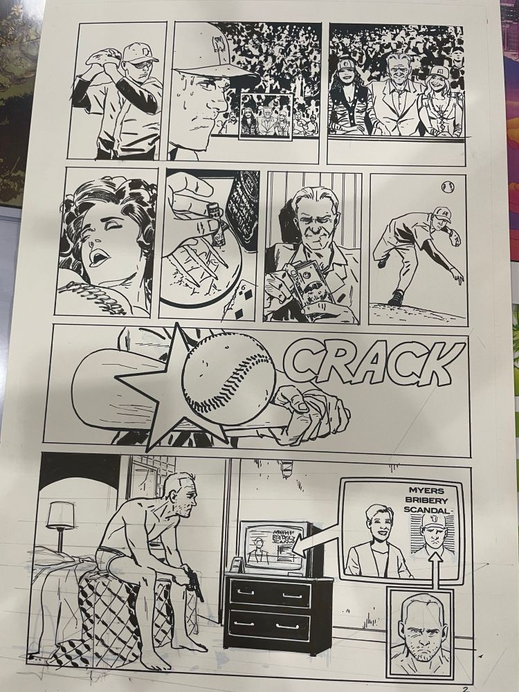 A page of original art showing the origin of Boomerang